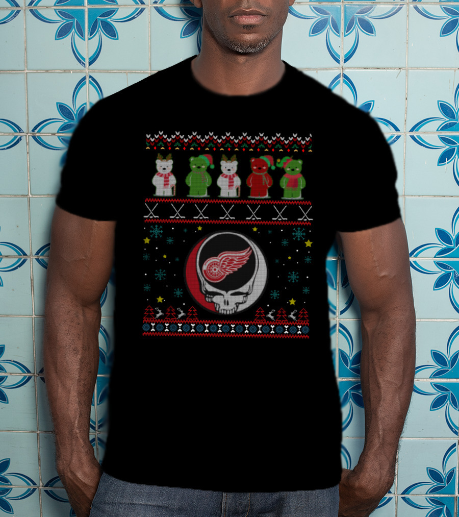 Detroit Red Wings Grateful Dead Bears Holiday T-Shirt
