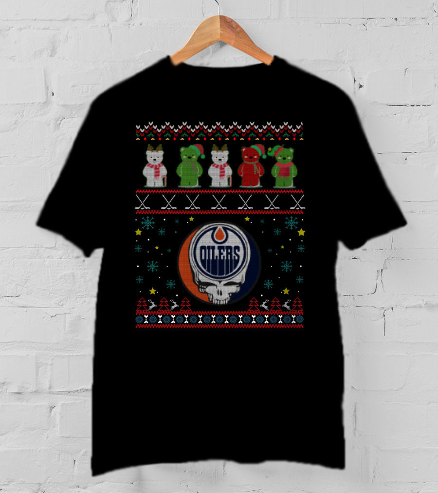 Edmonton Oilers Grateful Dead Bears Festive Knit T-Shirt
