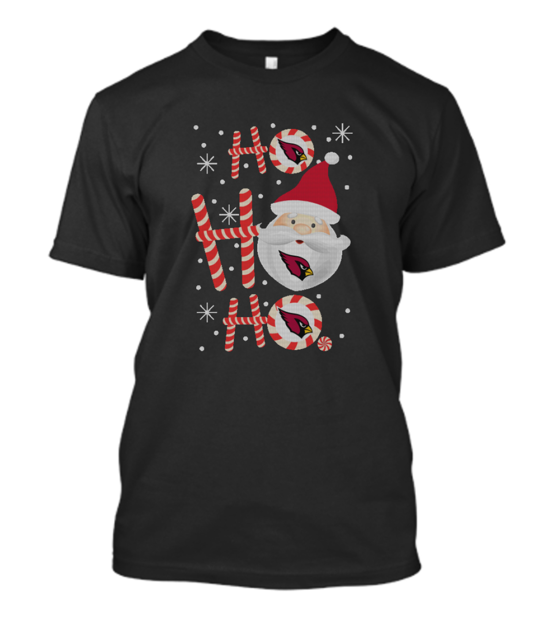 Ho Ho Ho Santa Hat Candy Cane Arizona Cardinals Christmas T-Shirt