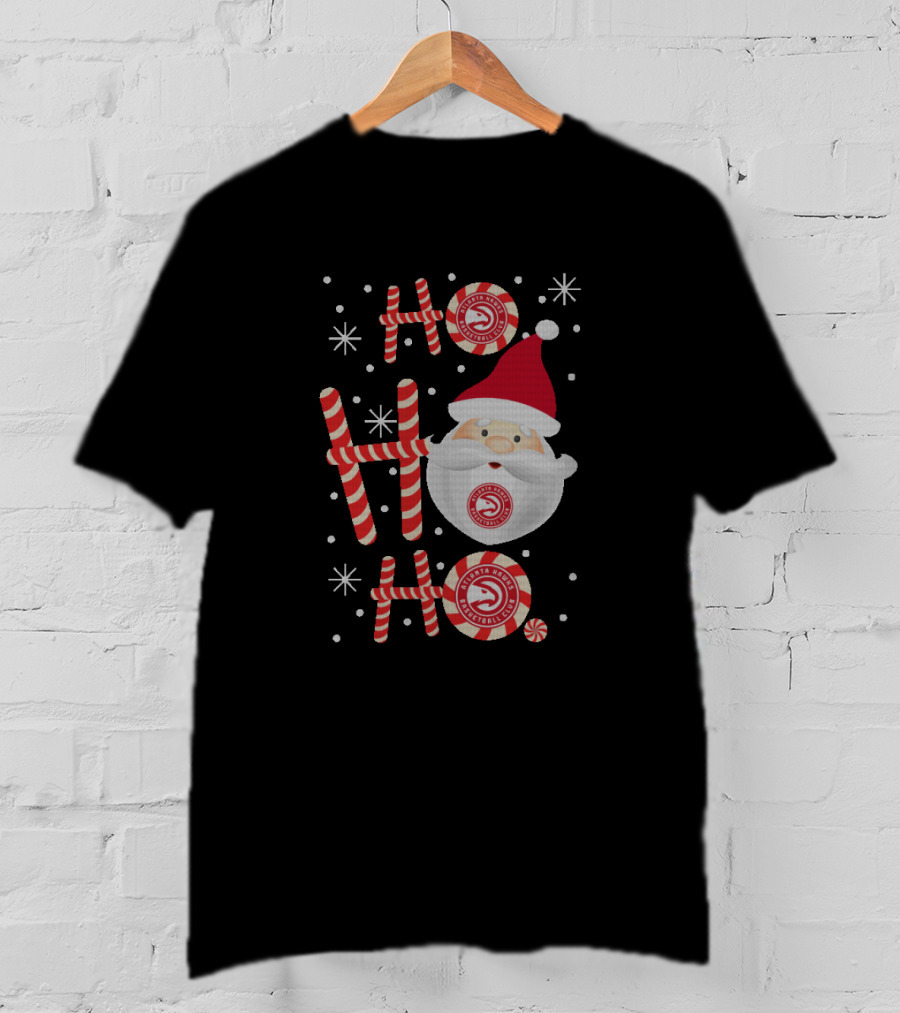 Ho Ho Ho Santa Claus Atlanta Hawks Basketball Merry Xmas Fans T-Shirt