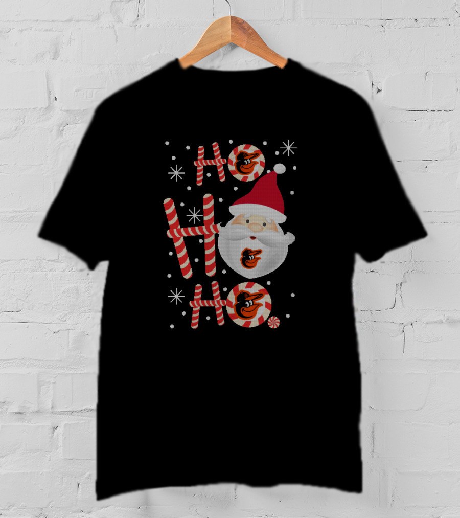 Ho Ho Ho Santa Christmas Baltimore Orioles Fans Peppermint Candy Cane T-Shirt