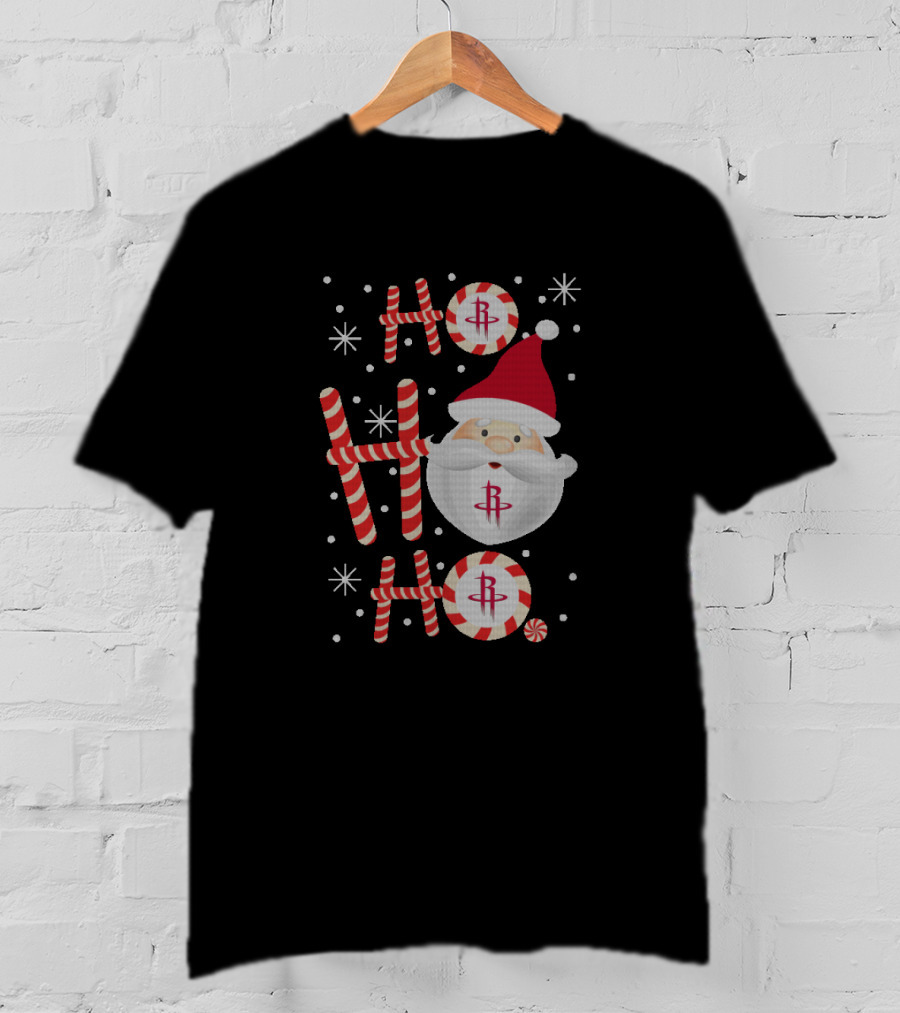 Ho Ho Ho Xmas Houston Rockets Fans Santa Candy Cane Basketball Holiday T-Shirt
