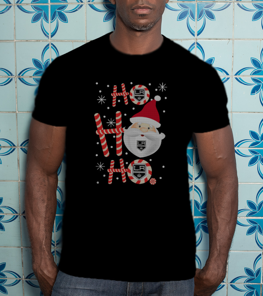 Ho Ho Ho Christmas LA Kings Santa Candy Cane T-Shirt