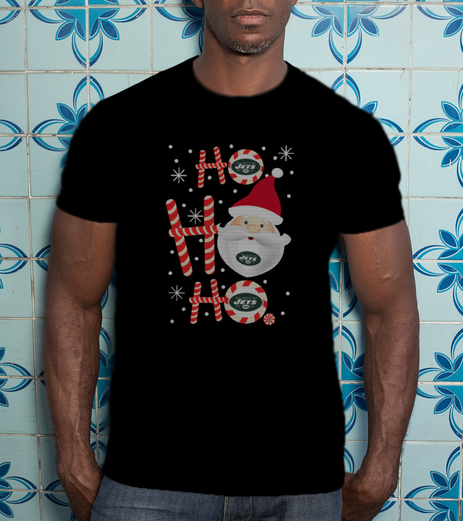 Ho Ho Ho Xmas New York Jets Santa Fan Peppermint Football Holiday T-Shirt