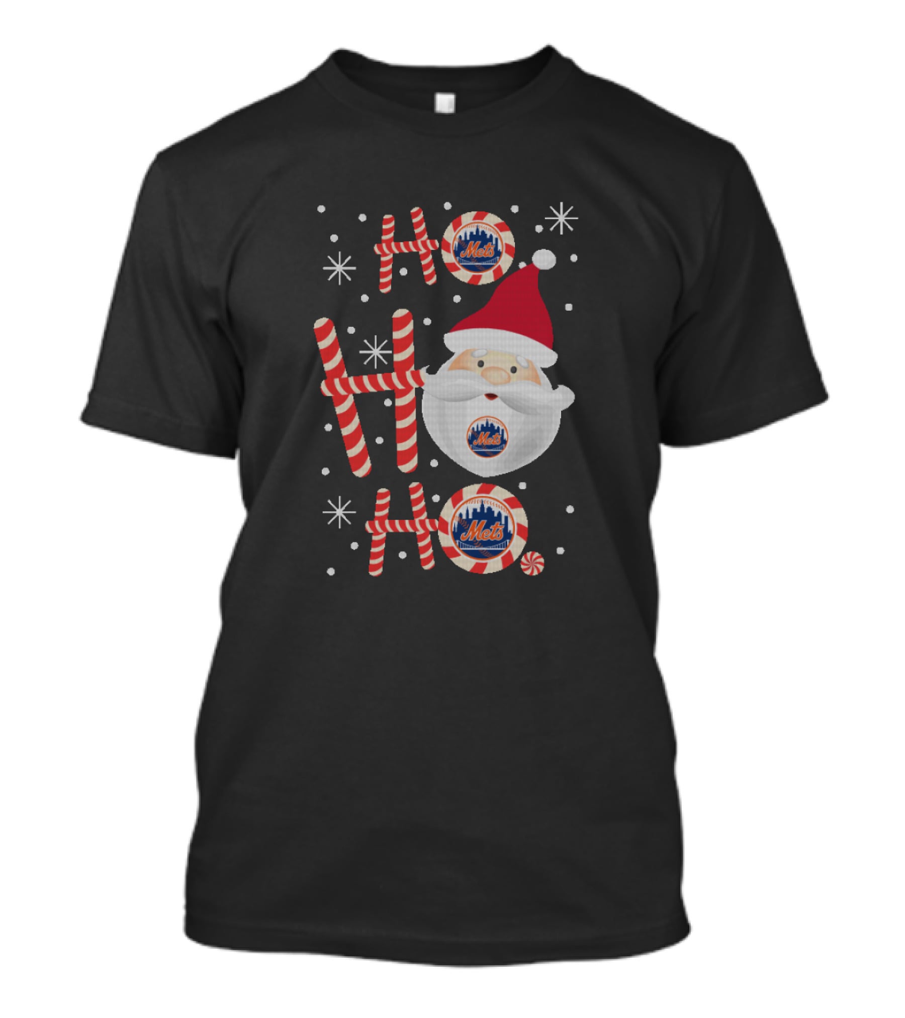 New York Mets Ho Ho Ho Christmas Santa Candy Cane T-Shirt