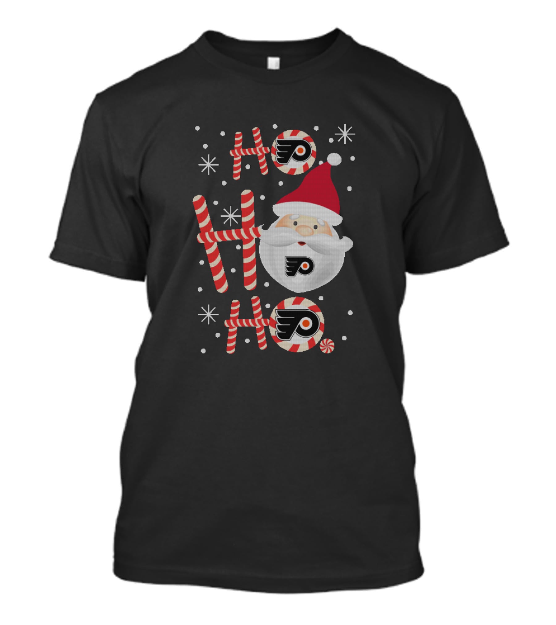 Philadelphia Flyers Ho Ho Ho Xmas Santa Candy Cane Snowflakes T-Shirt