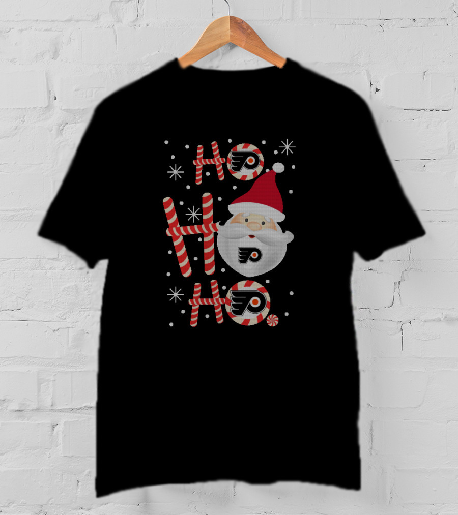 Philadelphia Flyers Ho Ho Ho Xmas Santa Candy Cane Snowflakes T-Shirt