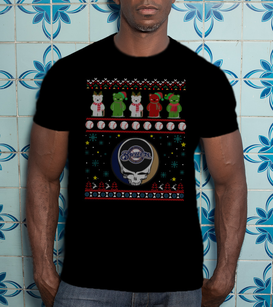 Milwaukee Brewers Grateful Dead Bears Christmas Baseball T-Shirt