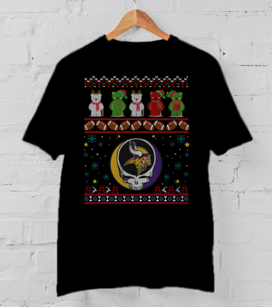 Minnesota Vikings Grateful Dead Bears Ugly Christmas T-Shirt