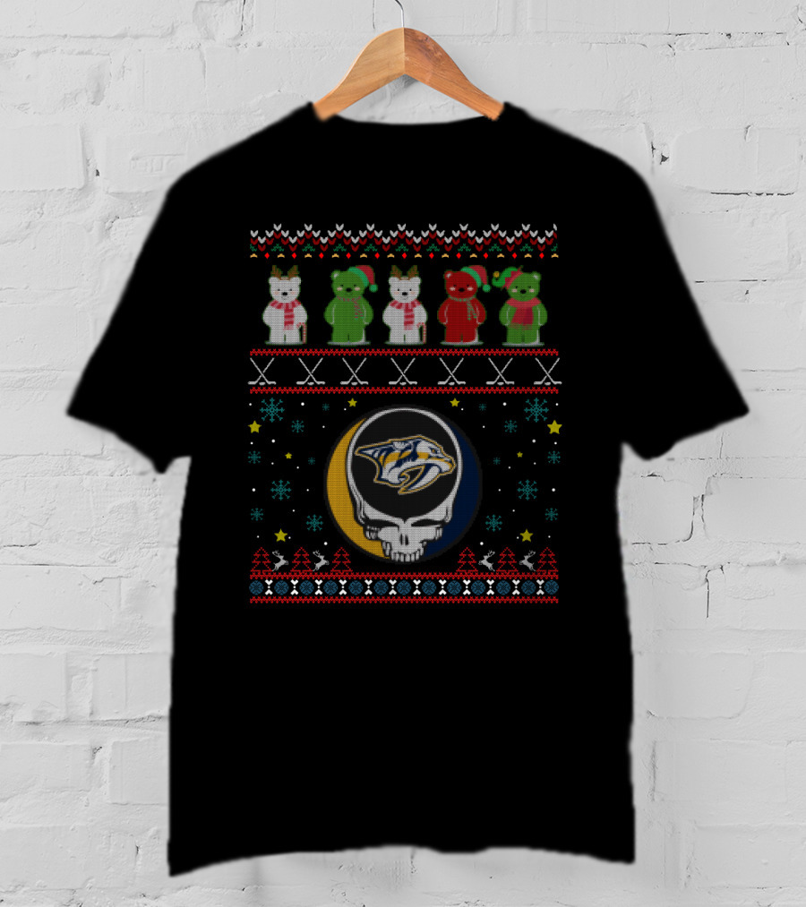 Nashville Predators Grateful Dead Bears Holiday Skull T-Shirt