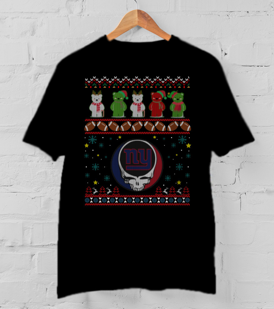 New York Giants Grateful Dead Bears Christmas Football T-Shirt