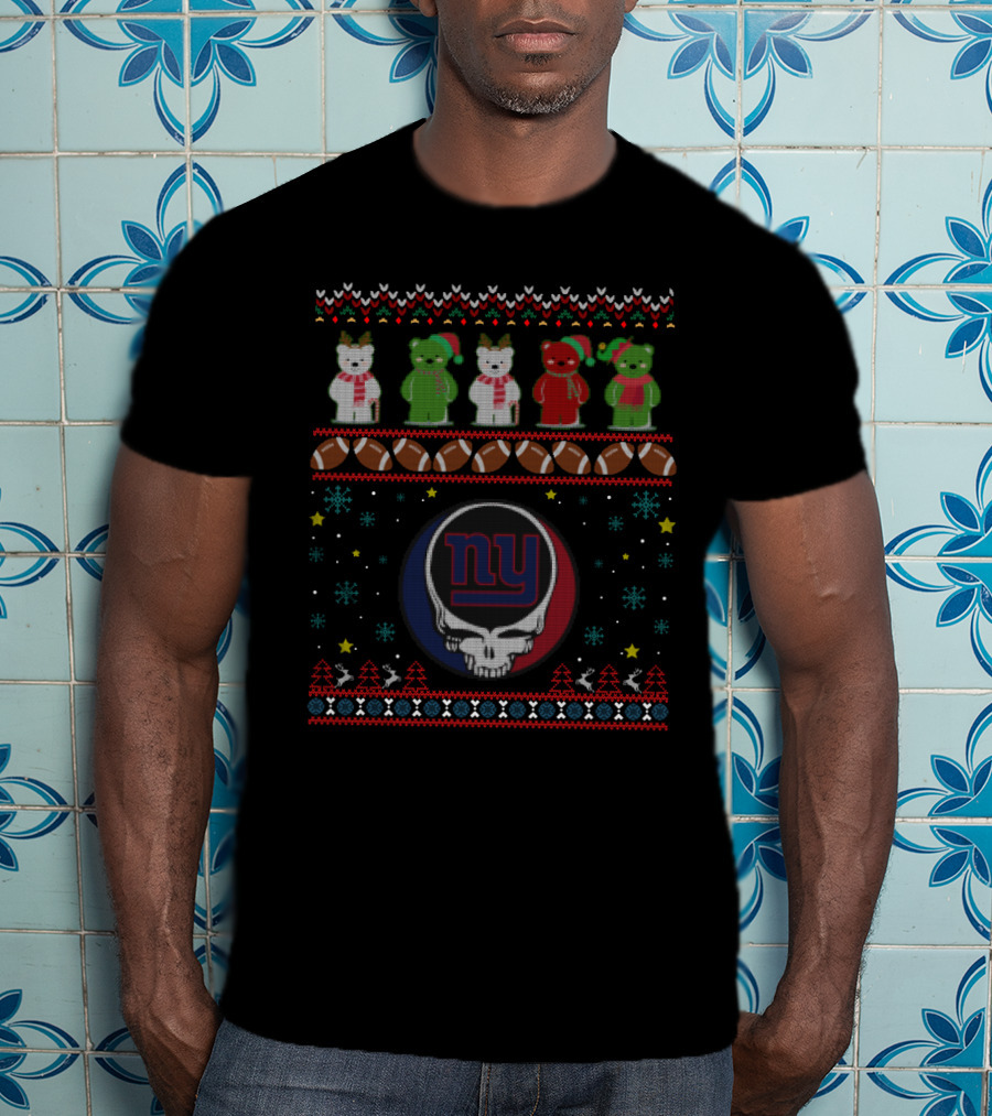 New York Giants Grateful Dead Bears Christmas Football T-Shirt