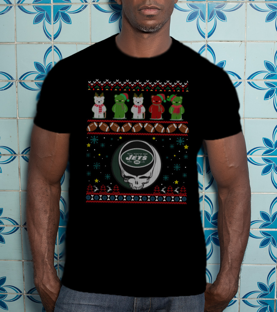New York Jets Grateful Dead Bears Christmas T-Shirt
