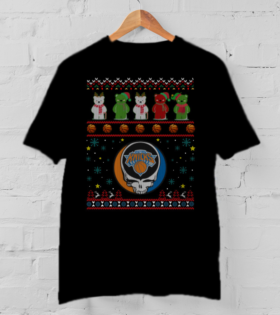 New York Knicks Grateful Dead Bears Christmas Sweater Style T-Shirt