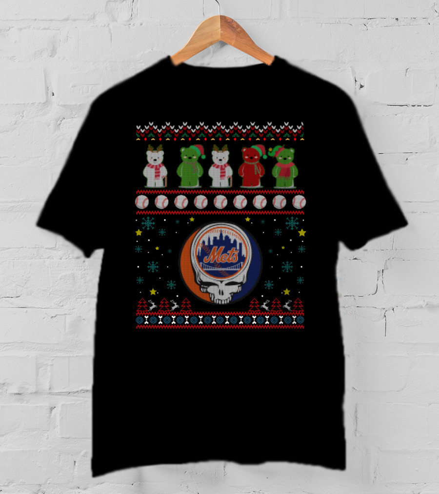 New York Mets Grateful Dead Bears Baseball Christmas T-Shirt