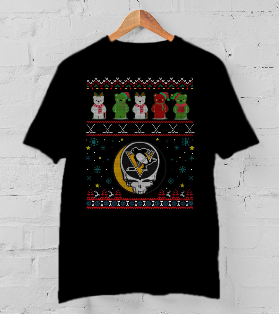 Pittsburgh Penguins Grateful Dead Bears Holiday Sweater Mashup T-Shirt
