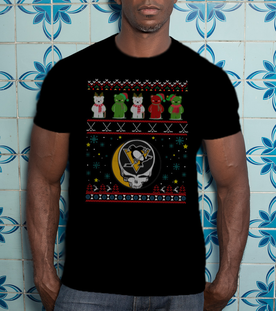 Pittsburgh Penguins Grateful Dead Bears Holiday Sweater Mashup T-Shirt