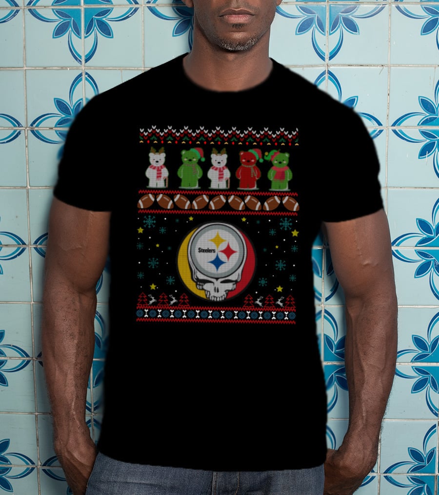 Pittsburgh Steelers Grateful Dead Bears Christmas Holiday T-Shirt