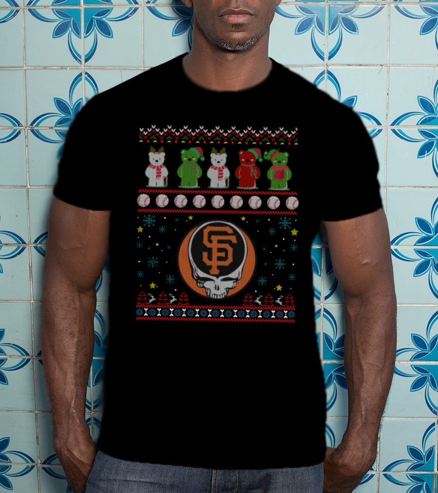 San Francisco Giants Grateful Dead Bears Christmas Baseball Skull Iconic T-Shirt