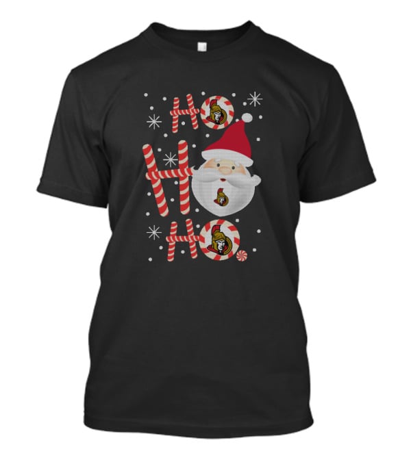 Santa Ho Ho Ho Christmas Ottawa Senators Fans Candy Cane T-Shirt