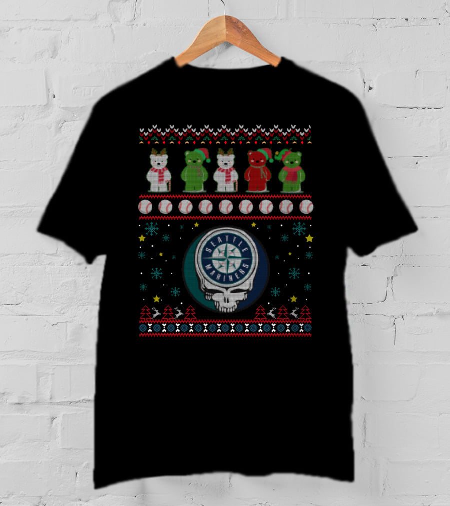 Seattle Mariners Bears Grateful Dead Steal Your Face Ugly Christmas T-Shirt