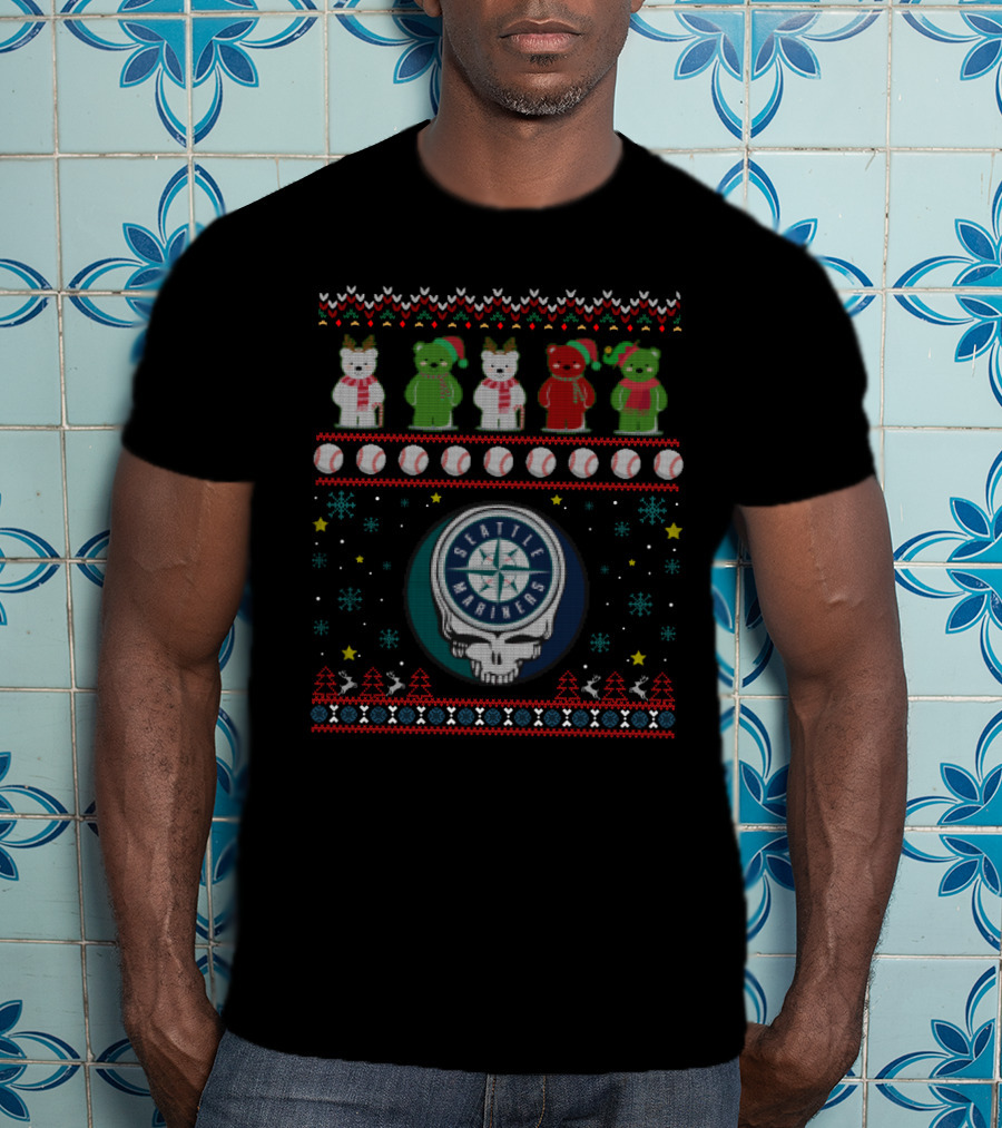 Seattle Mariners Bears Grateful Dead Steal Your Face Ugly Christmas T-Shirt