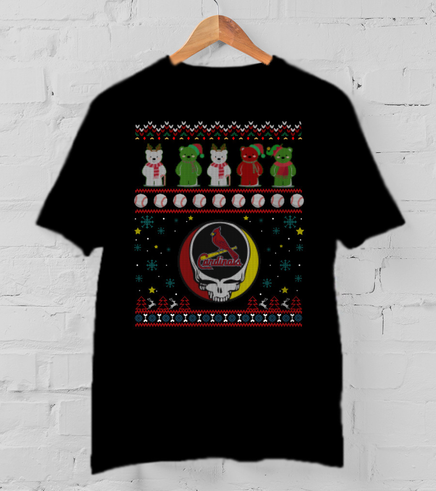 St. Louis Cardinals Baseball Grateful Dead Bears Mashup Holiday Skull T-Shirt