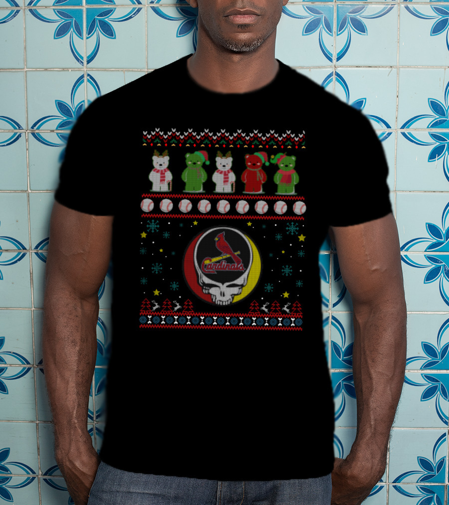 St. Louis Cardinals Baseball Grateful Dead Bears Mashup Holiday Skull T-Shirt