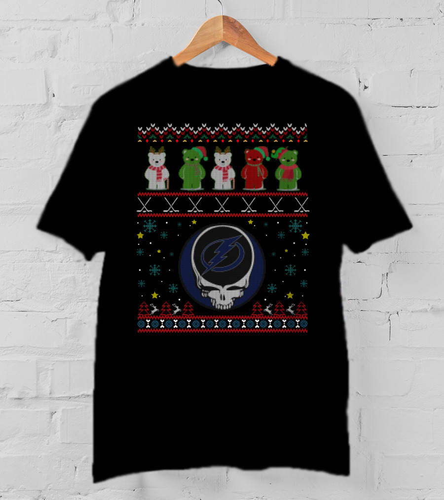 Tampa Bay Lightning Grateful Dead Bears Holiday Skull T-Shirt