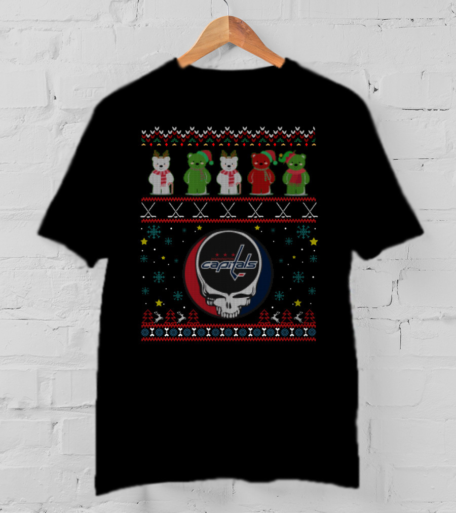 Washington Capitals Grateful Dead Bears Hockey Skull Holiday T-Shirt
