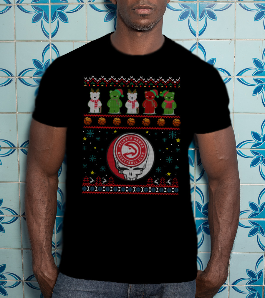 Atlanta Hawks Basketball Club Grateful Dead Bears Christmas T-Shirt