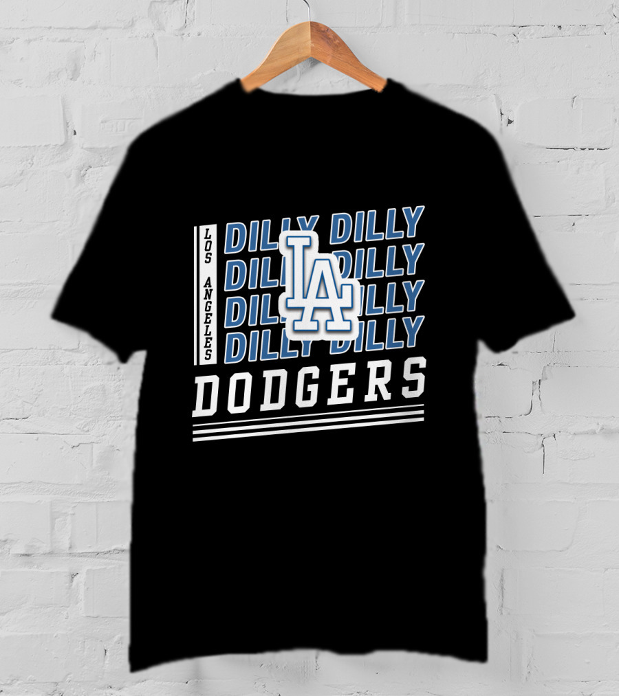 Los Angeles Dodgers Dilly Dilly LA Logo Stacked Text T-Shirt