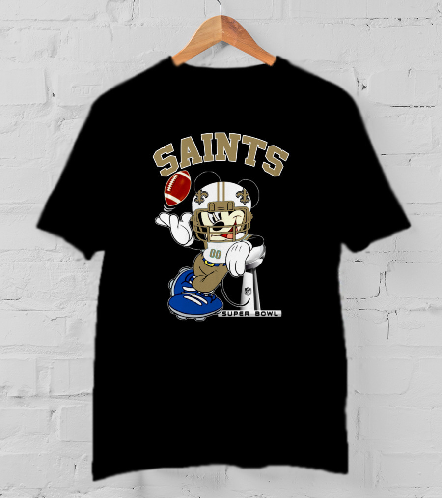 New Orleans Saints Mickey Mouse Nfl Super Bowl Football T-Shirt