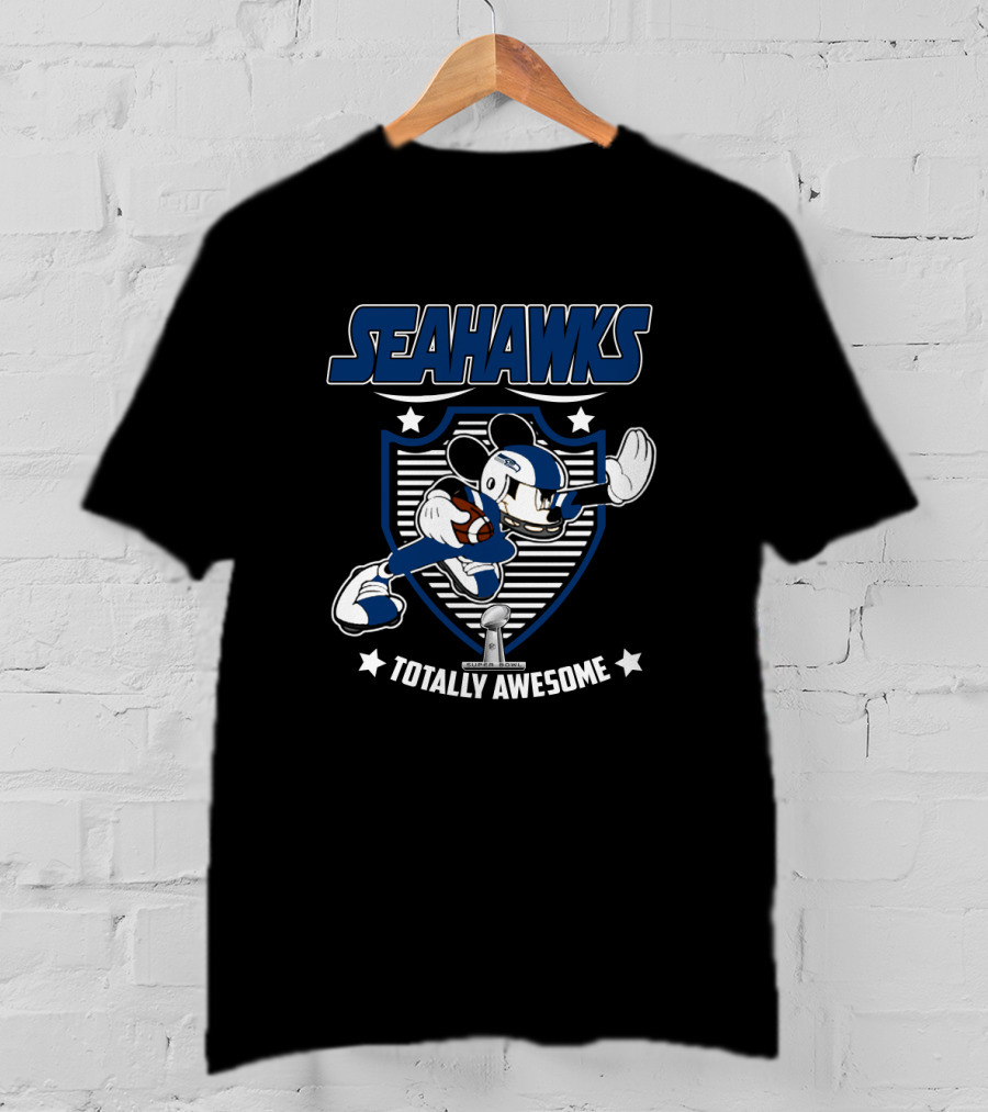 Seahawks Totally Awesome Mickey Fans Football Helmet Badge T-Shirt