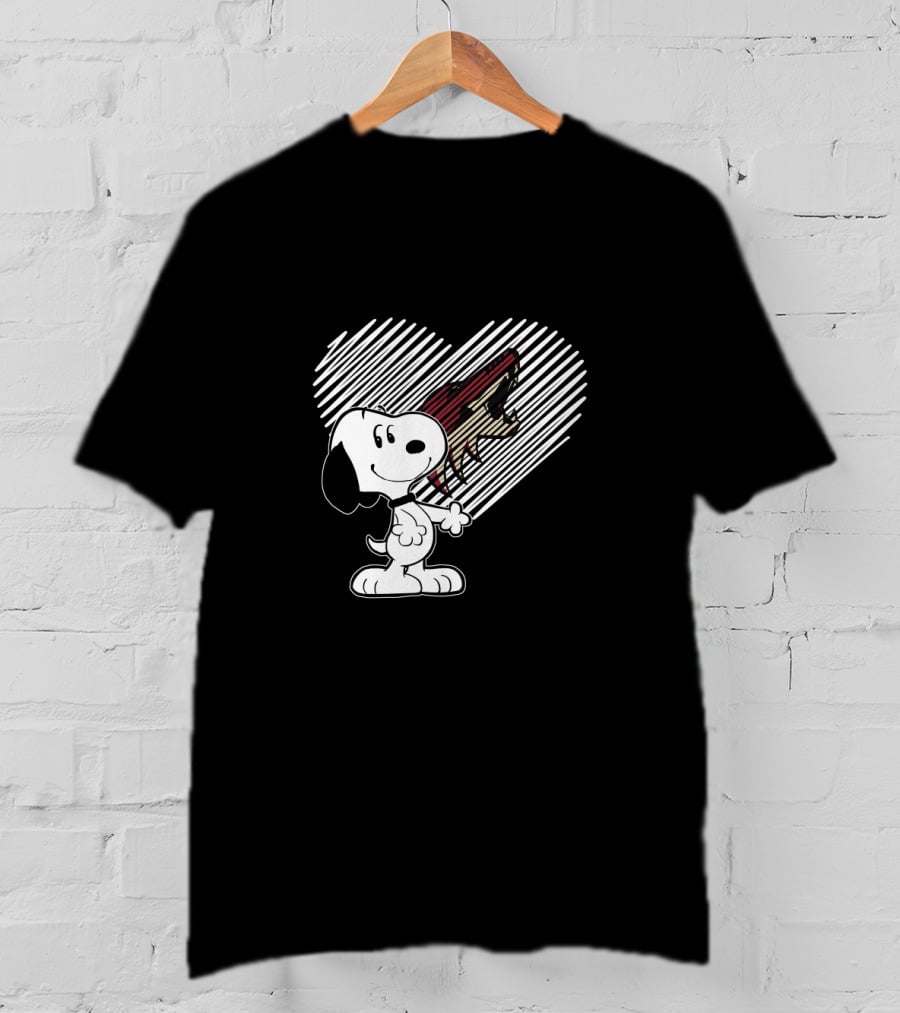 Snoopy Hearts Arizona Coyotes Hockey Team Logo Collaboration T-Shirt