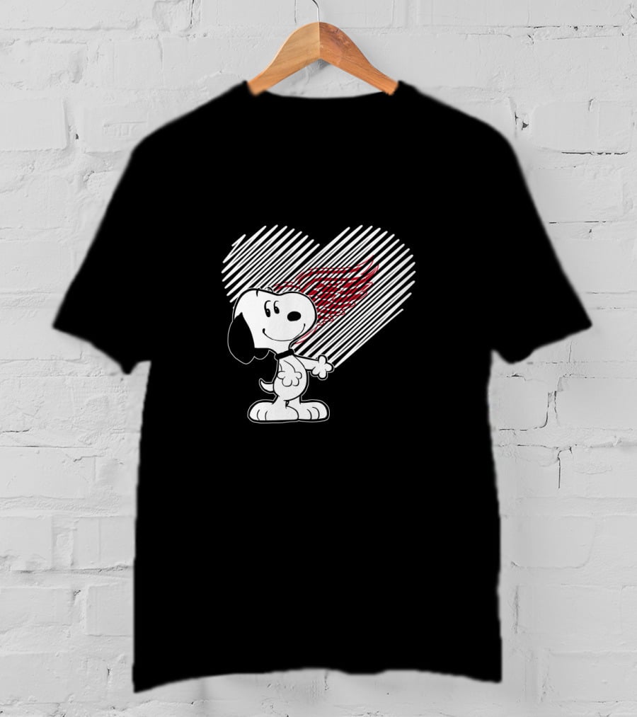 Snoopy Heart Detroit Red Wings Fan Art With Winged T-Shirt