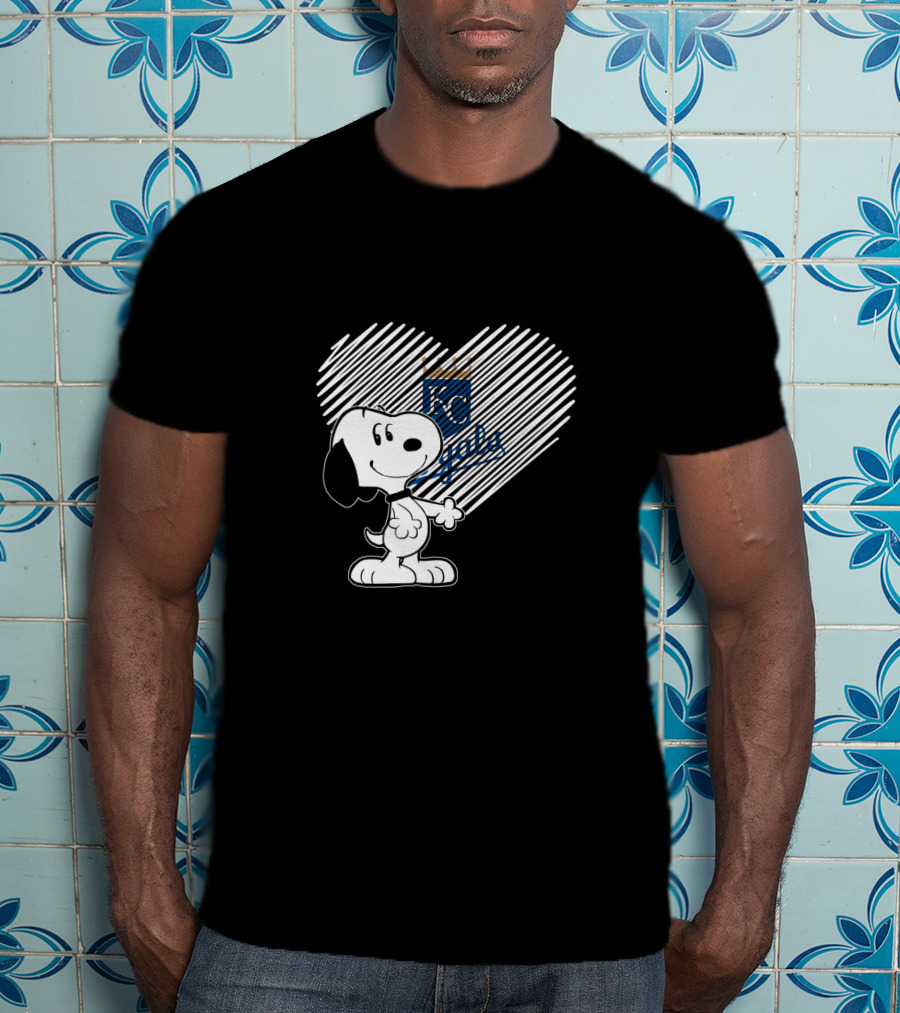 Snoopy Heart KC Royals Fan Art With Striped Heart T-Shirt