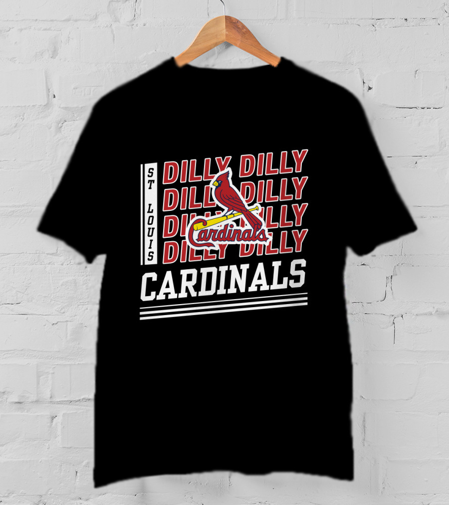 St Louis Cardinals Dilly Dilly Red Bird Logo Cardinals Layered Text T-Shirt