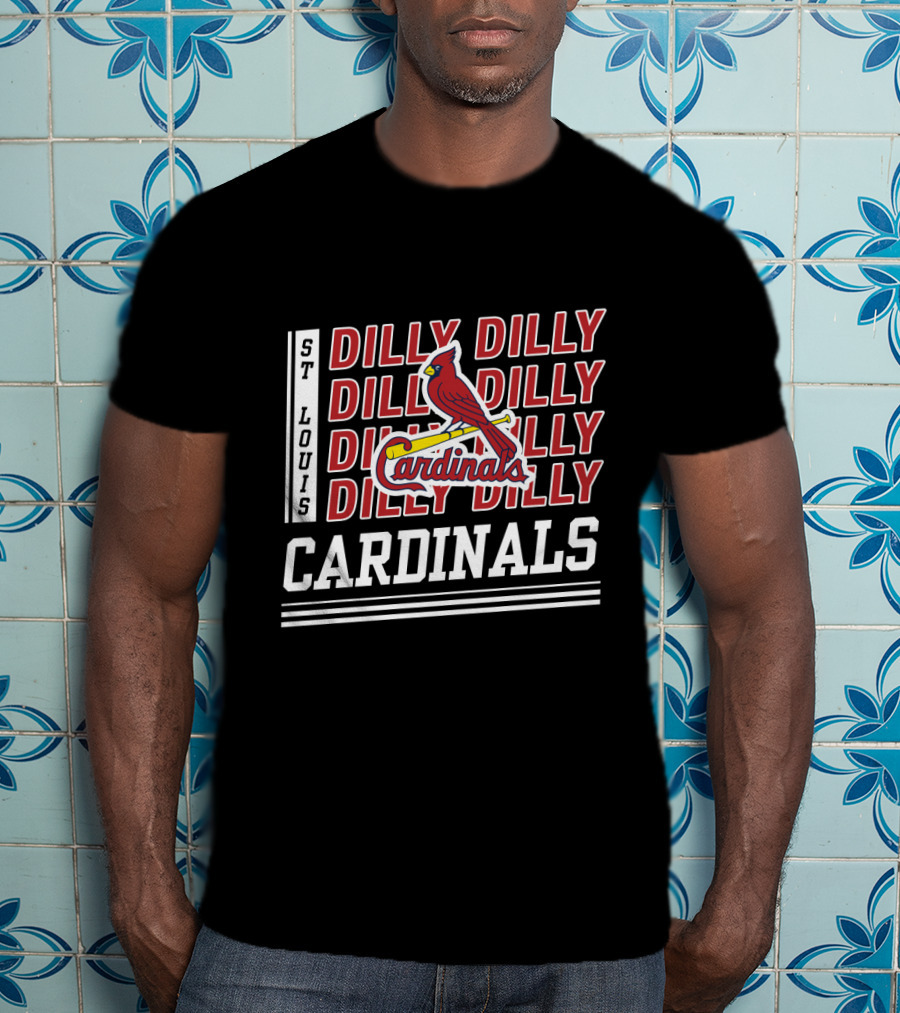 St Louis Cardinals Dilly Dilly Red Bird Logo Cardinals Layered Text T-Shirt