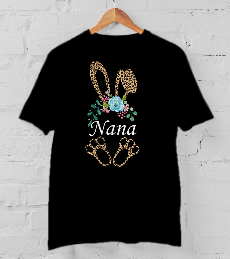 Nana Bunny Easter Flower Leopard Print T-Shirt