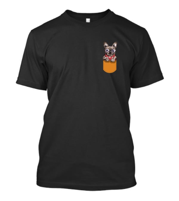Cool Frenchie France Bulldog In Glasses With Red Scarf In Pocket T-Shirt