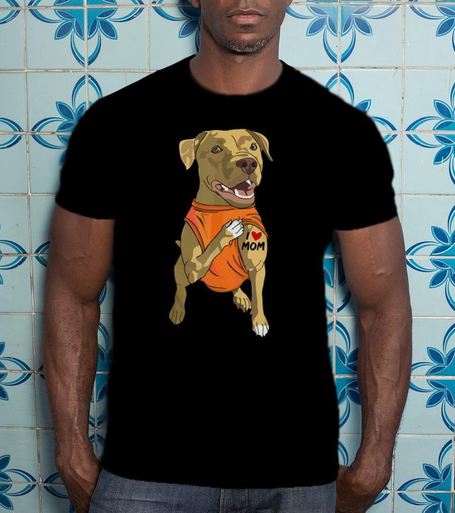 Pit Bull I Love Mom Tattoo T-Shirt