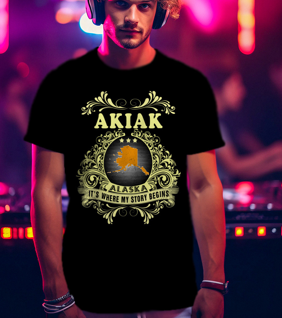 Akiak Alaska It's Where My Story Begins Vintage Alaska Map T-Shirt