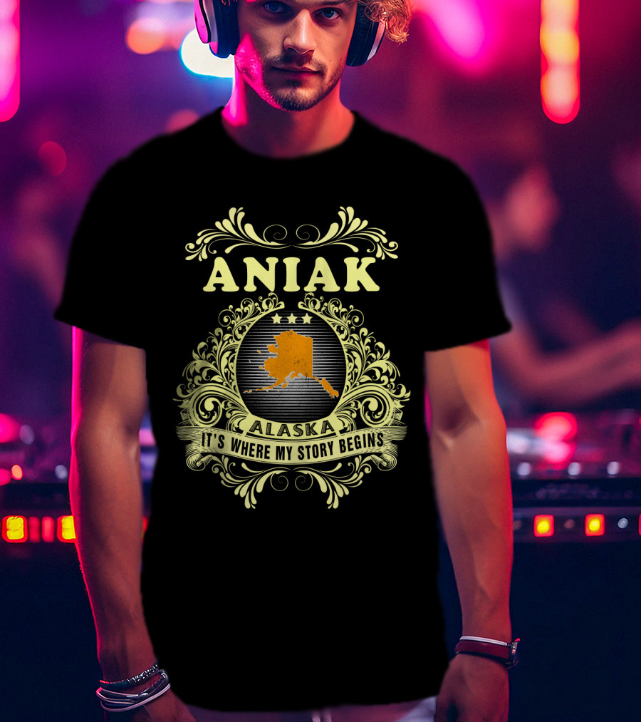 Aniak Alaska It's Where My Story Begins - Ornate Map T-Shirt