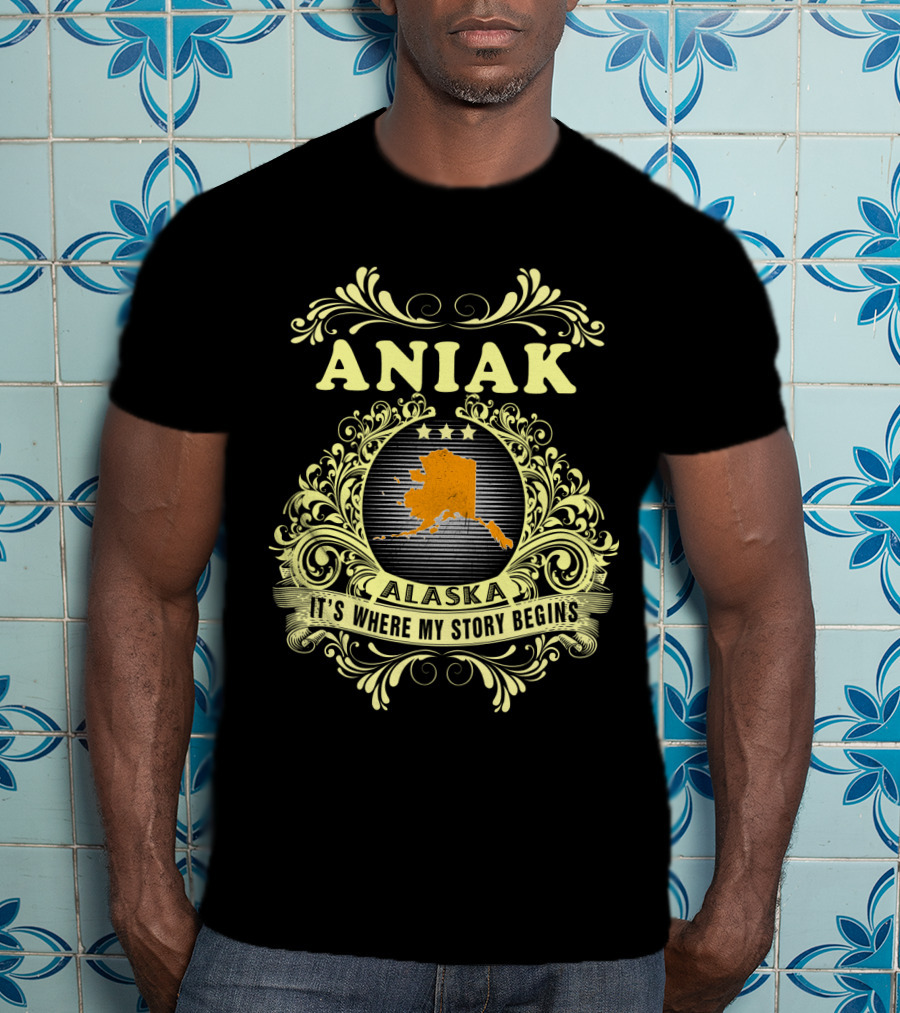 Aniak Alaska It's Where My Story Begins - Ornate Map T-Shirt
