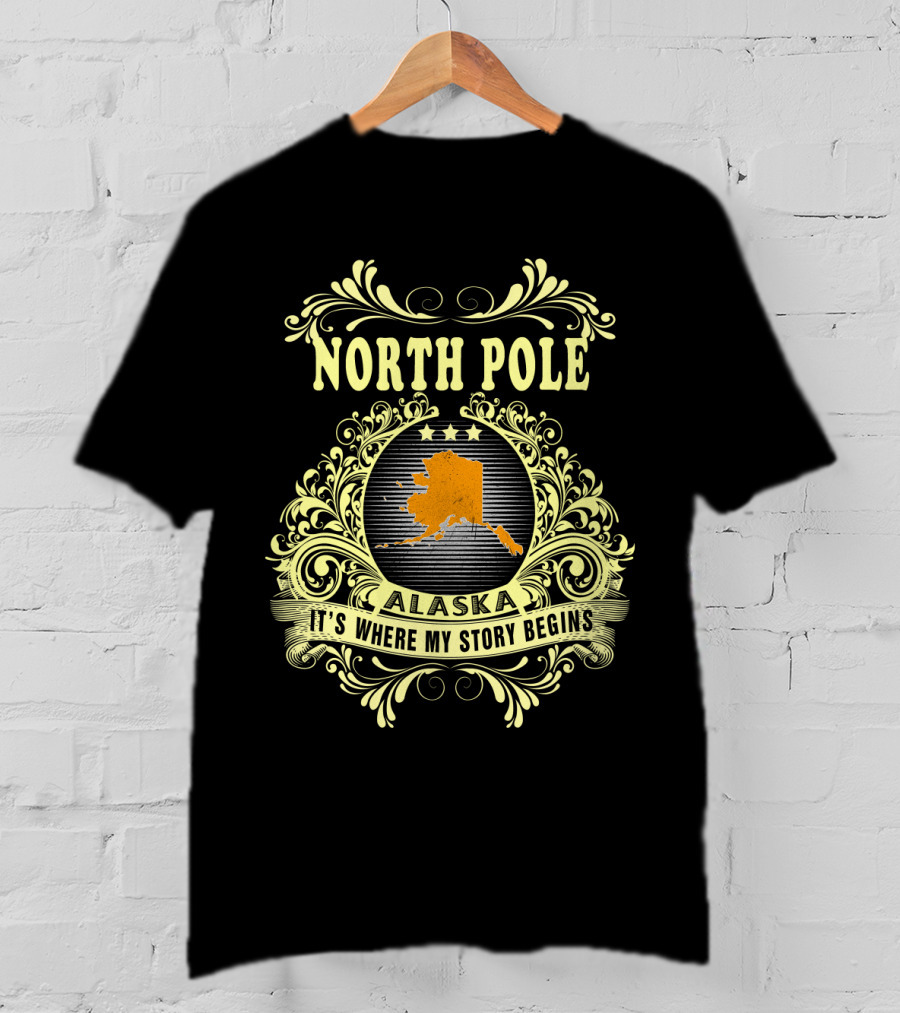 North Pole Alaska It's Where My Story Begins Vintage Ornate Map T-Shirt
