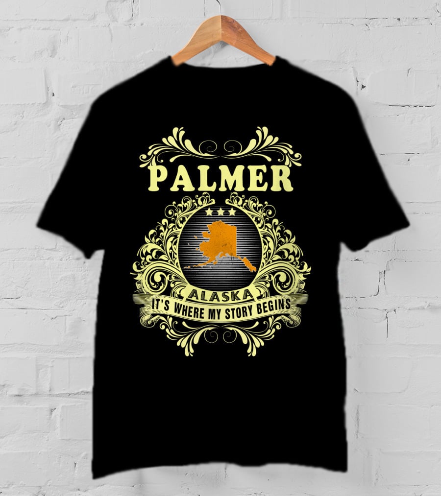 Palmer Alaska It's Where My Story Begins Map And Ornate T-Shirt