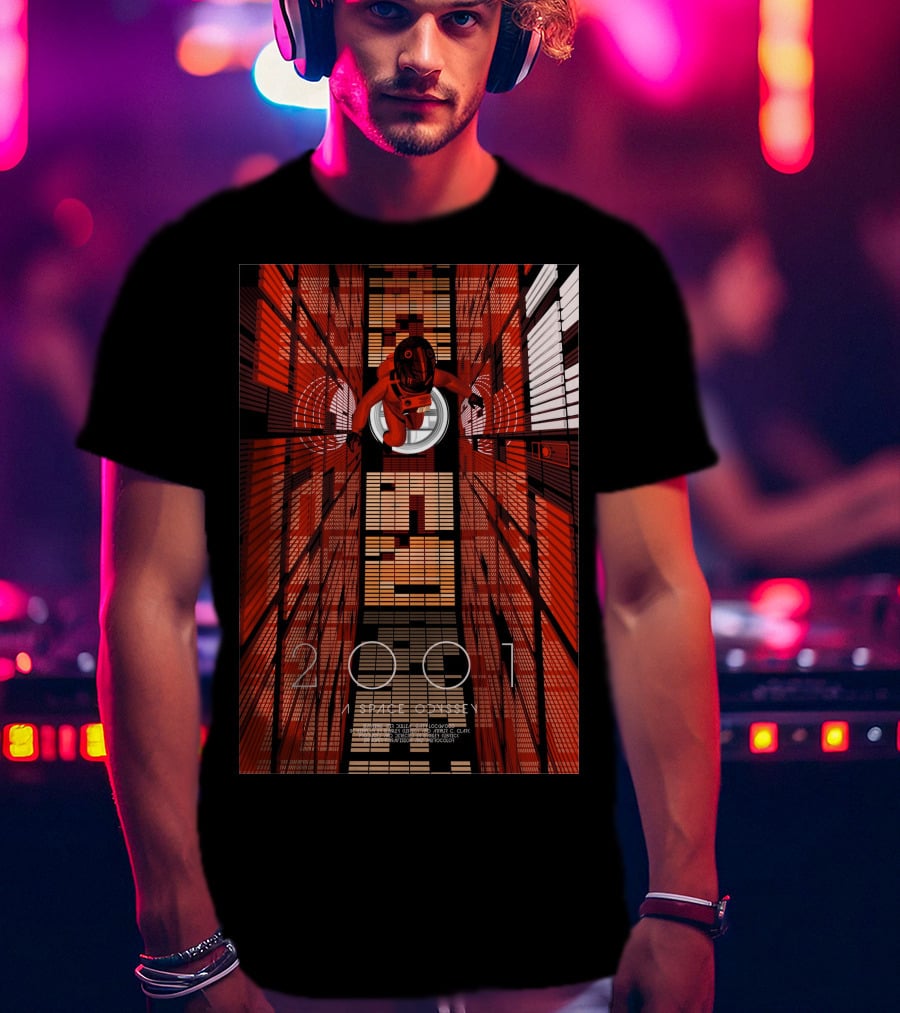 Futuristic Space Exploration In Red Hallway - 2001: A Space Odyssey T-Shirt