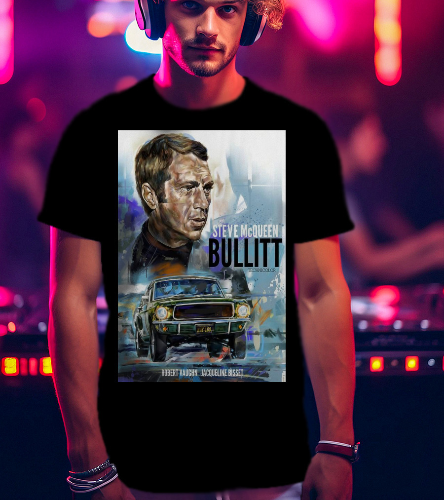 Steve Mcqueen Bullitt Robert Vaughn Jacqueline Bisset Technicolor Movie T-Shirt