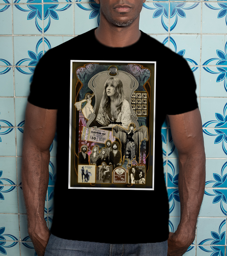 Stevie Nicks Fleetwood Mac Collage With Vintage Photos And Concert Ticket T-Shirt